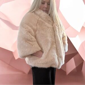 Fabulous Furs Blush Colored Teddy Jacket Faux Fur. Size Medium